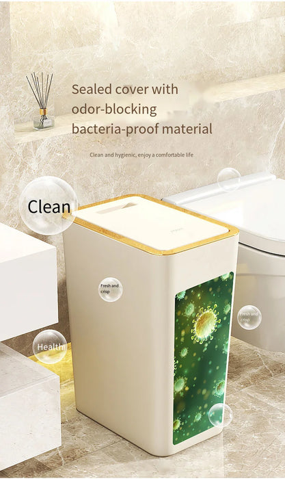 Slim Press-Top Pop-Up Bin — One-Touch Lid, Airtight Odour Lock, 10L