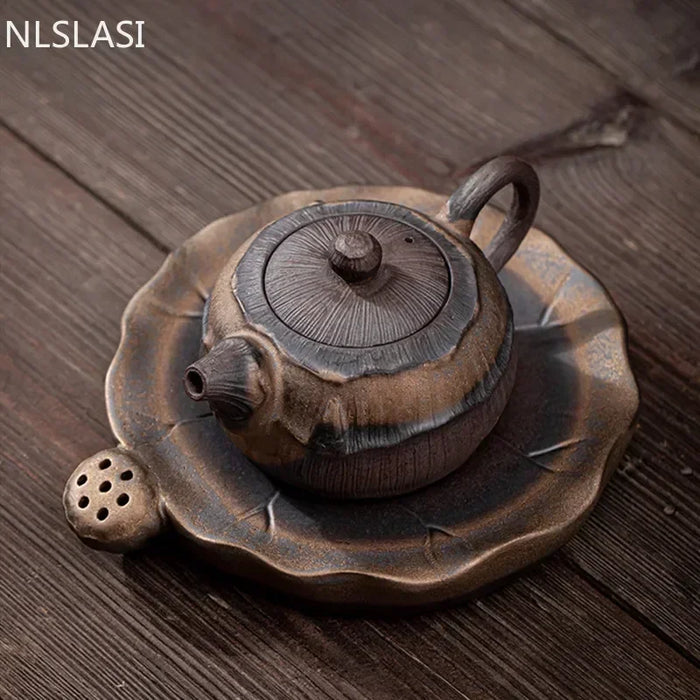 Japanese‑Style Gilt Iron‑Glaze Ceramic Teapot 250ml – Handmade Pu'er & Oolong Teaware