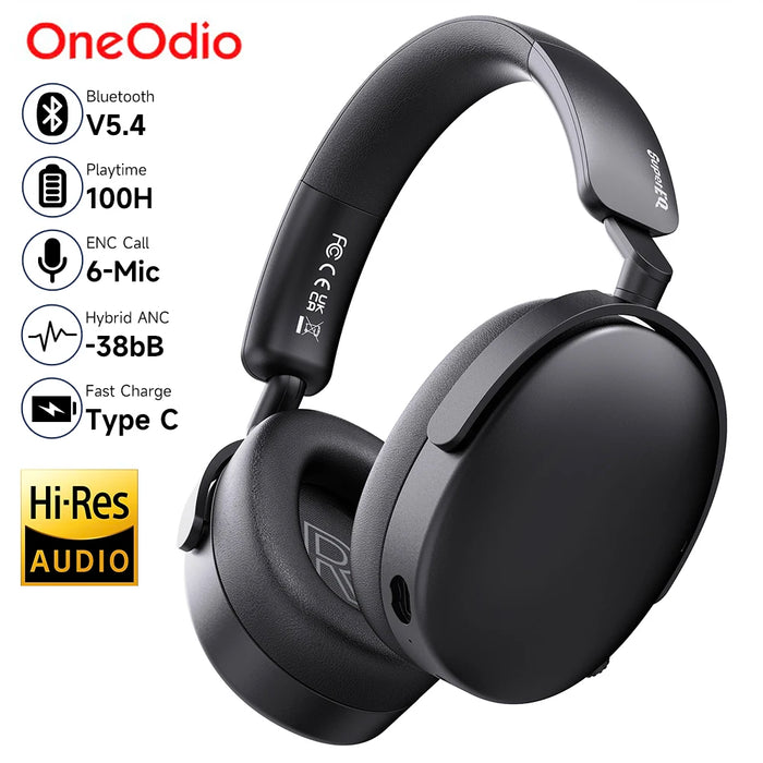 Oneodio SuperEQ A200 - Cuffie Wireless Bluetooth 5.4 con Cancellazione Attiva del Rumore Ibrida e Audio Hi-Res - Perfetto Headset Over-Ear con 6-Mic AI ENC per Appassionati di Acustica