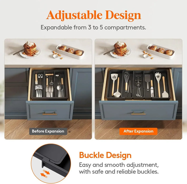 Kitchen Cutlery Drawer Organiser — Expandable, Adjustable Utensil Tray for Spoons, Forks & Knives