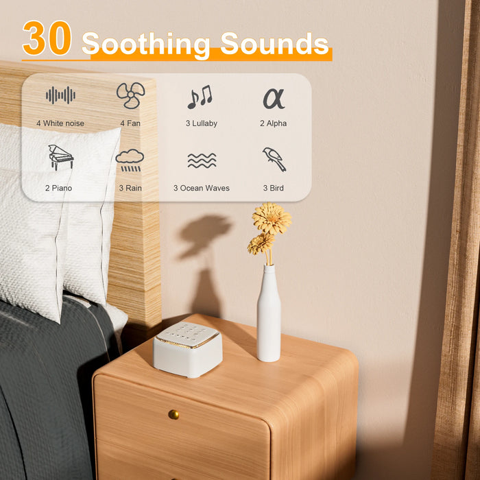 White Noise Machine — 30 Soothing Sounds, Warm Light, 30‑Hour Battery