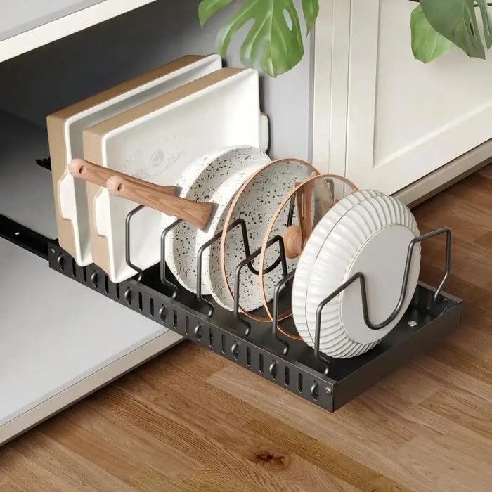 Kitchen Pull-Out Organiser — Pots, Lids, Spices & Drying Rack (Adjustable)