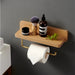 Wall-Mounted Toilet Roll Holder with Shelf — Brass & Wood, Stainless Steel