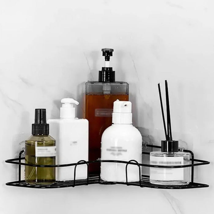 No-drill Wall-mounted Triangle Bathroom Shelf — Single Tier Metal Shower Caddy