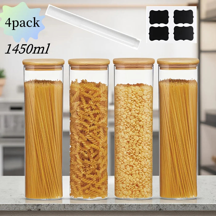 Square Borosilicate Glass Storage Jars with Bamboo Lids — 1450ml, 2 or 4 Pack