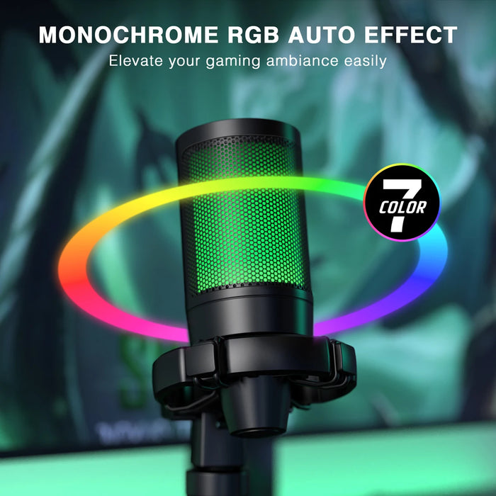 AmpliGame RGB USB Gaming Microphone A2 — Condenser with Light‑touch Mute & Tripod