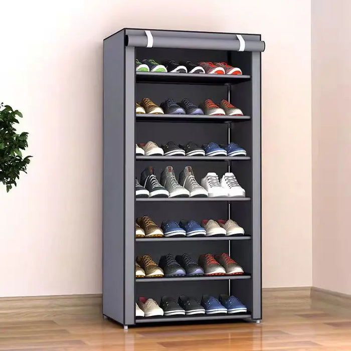 Multi-Tier Shoe Cabinet with Dust-Proof Rolling Shutter — 6/8/10 Tiers, Space-Saving