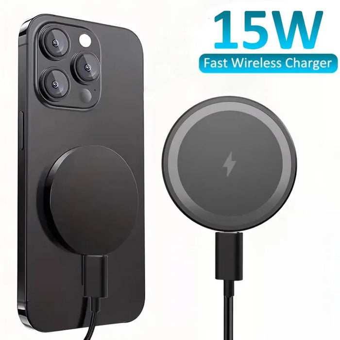 Magnetic Wireless Charger Pad for iPhone 12–17 & AirPods Pro — 15W MagSafe‑style