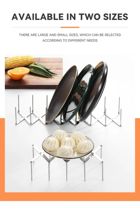 Retractable Stainless Steel Pot Lid Rack — Adjustable Foldable Kitchen Organiser