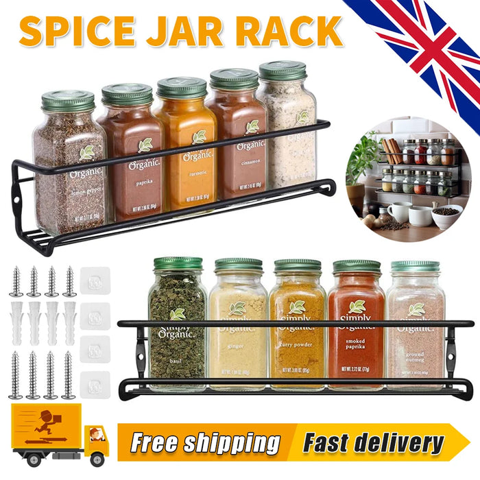 2 or 4‑Pack Spice Jar Rack – Kitchen Cupboard Door & Wall Organiser