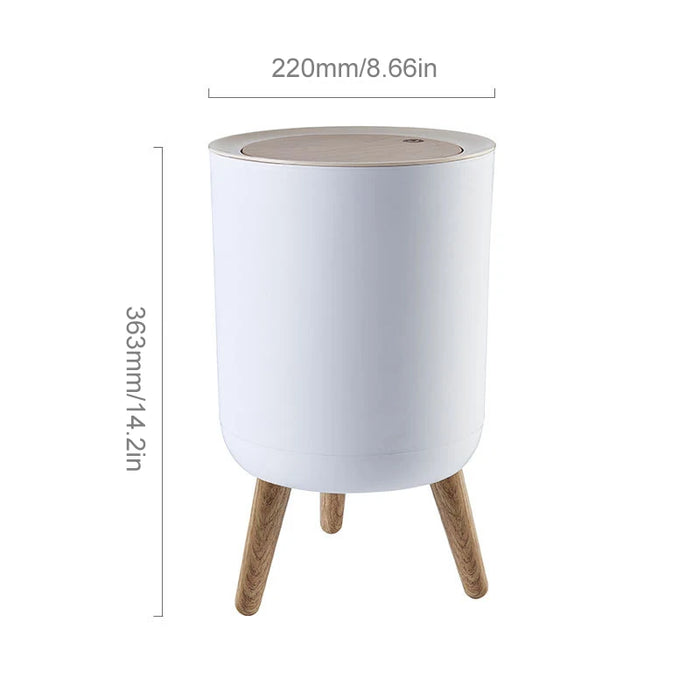 7L Round Wood‑Grain Press Dustbin with Legs