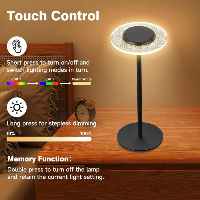 Lampada da tavolo cordless a cambiamento di colore RGB - Controllo touch, luce da scrivania dimmerabile fai-da-te - Perfetta per cene, patio, camere da letto
