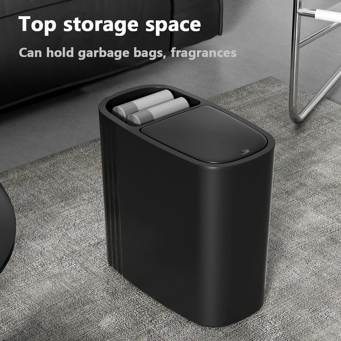 Large-capacity Oval Rubbish Bin with Press Lid — Odour-sealing PP Bin for Home