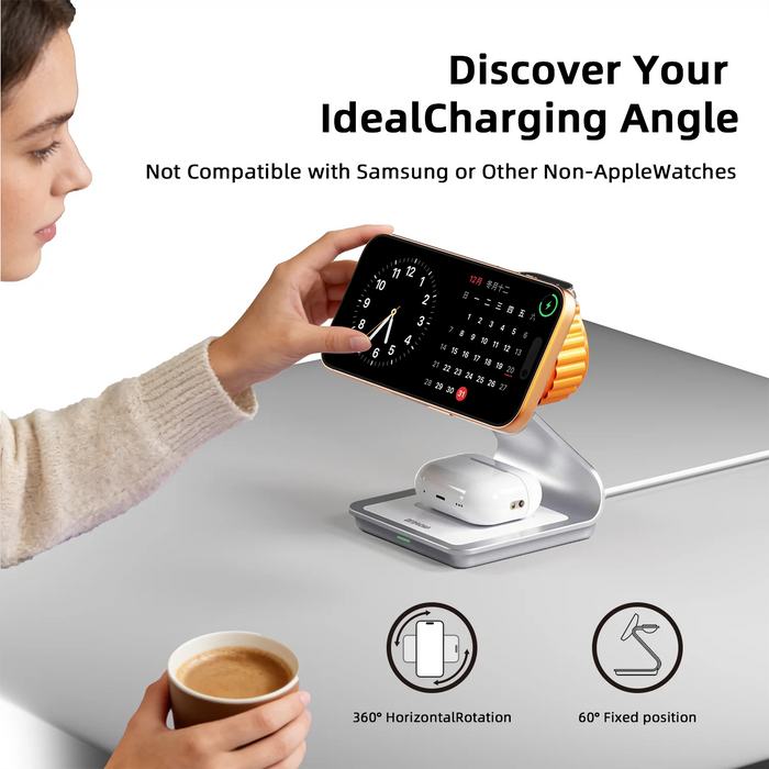Magnetic 3‑in‑1 Wireless Charger Station for iPhone 17–12, Apple Watch & AirPods (28W)