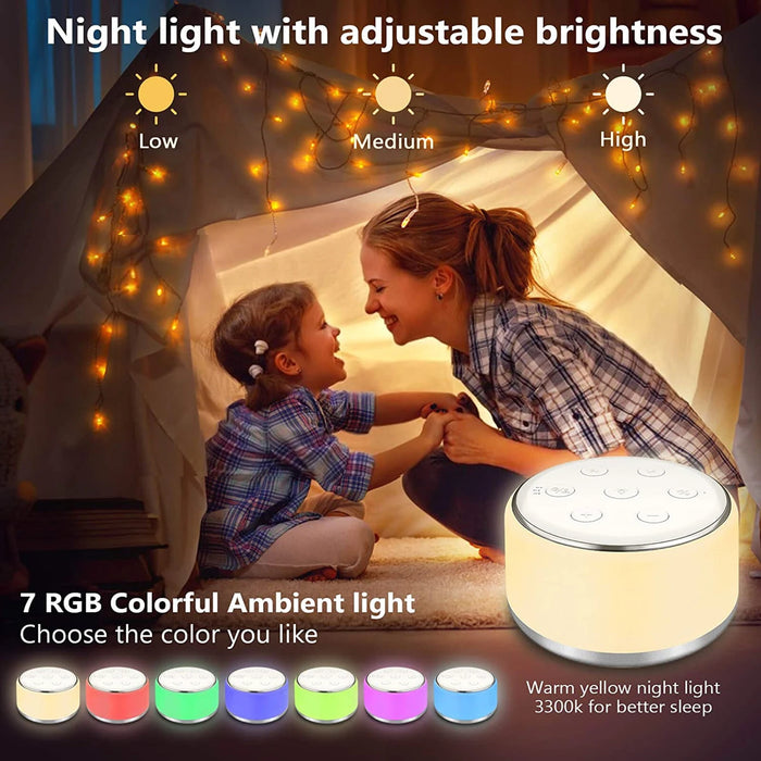 White Noise Machine – Desktop Sleep Sound Machine for Baby with 34 Sounds & 7‑Colour Night Light