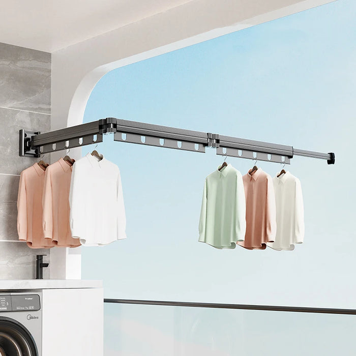 Aluminium Folding Wall-Mounted Drying Rack — Space-Saving Collapsible Clothes Hanger