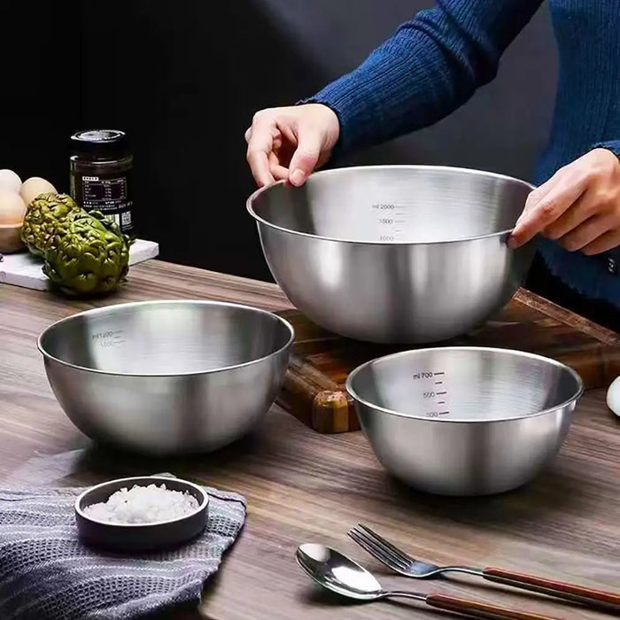 Stainless Steel Salad & Mixing Bowl (with Scale) — 5 sizes 700–3000ml