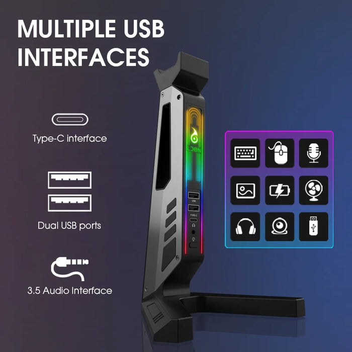 RGB Headset Stand with Sound‑Activated Lights and USB Dock