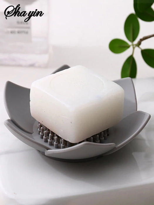 Silicone Lotus Soap Dish with Drain — Single Bathroom Soap Holder