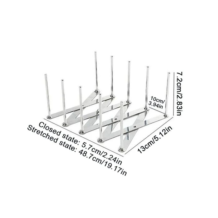 Retractable Foldable Stainless Steel Plate & Pot Lid Rack — Adjustable Dish and Tableware Organiser