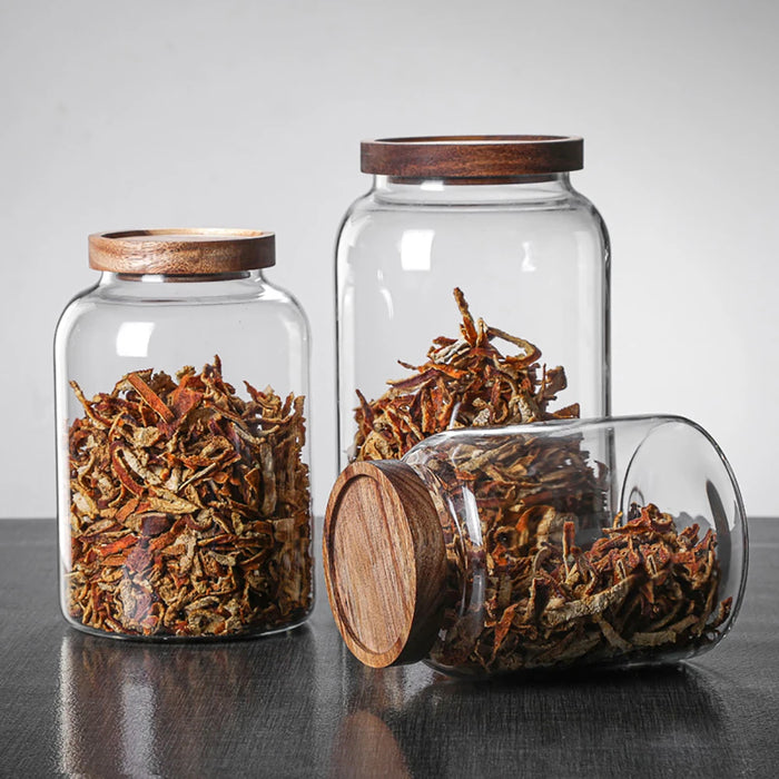 Glass Sealed Storage Jar with Wooden Lid — 1.2 L, 2 L or 2.8 L