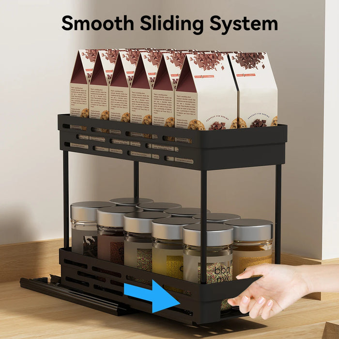 Pull-out 2-Layer Plastic Spice Rack — Large Capacity Kitchen Organiser