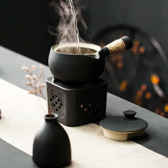 Japanese-style Rough Pottery Side-Handle Teapot — 500ml Handmade Ceramic