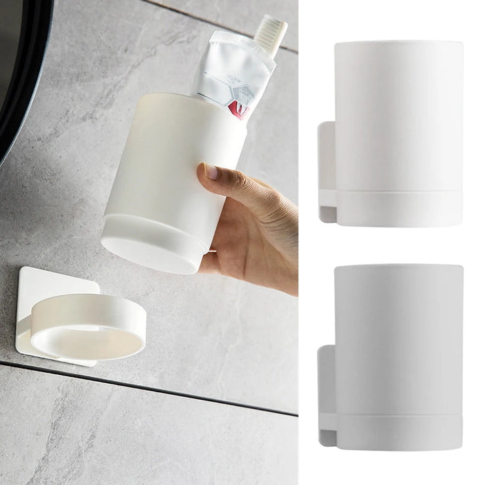 Drill-Free Wall-Mounted Toothbrush & Toothpaste Holder with Removable Cup