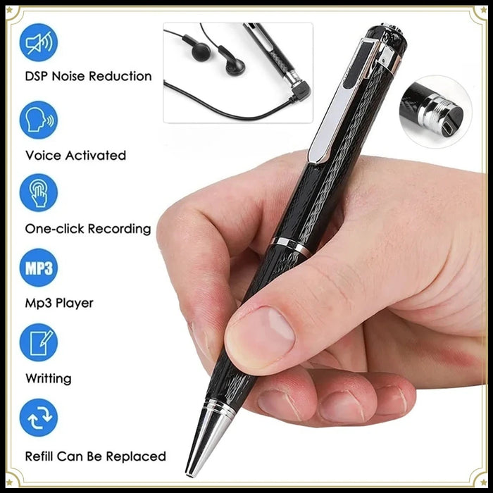 Pen-Shaped Digital Voice Recorder — 10hr, 192kbps WAV/MP3, USB U-disk