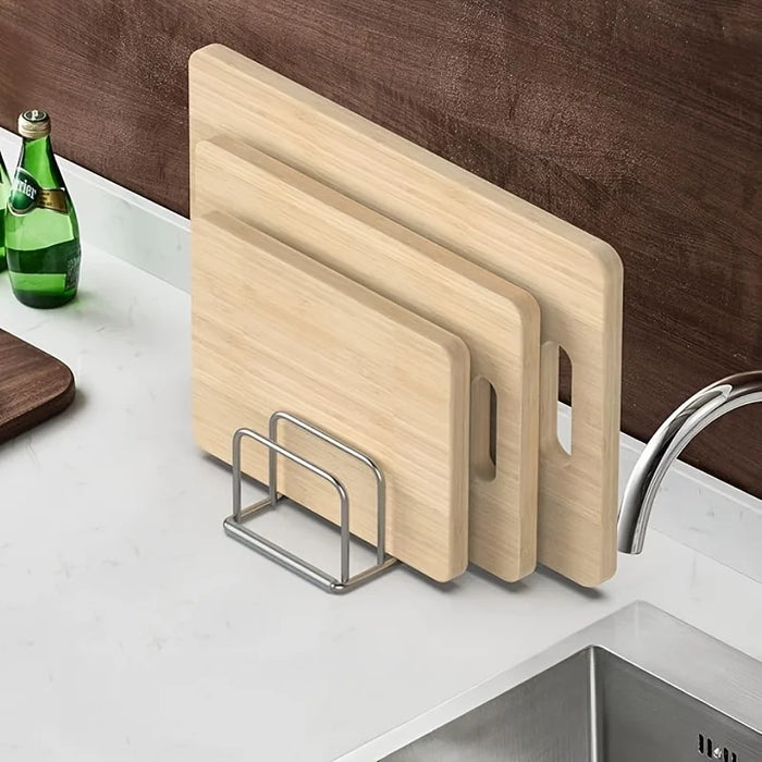 Stainless Steel Space-Saving Pot Lid & Cutting Board Rack - Heavy-Duty Countertop Organiser (1pc)
