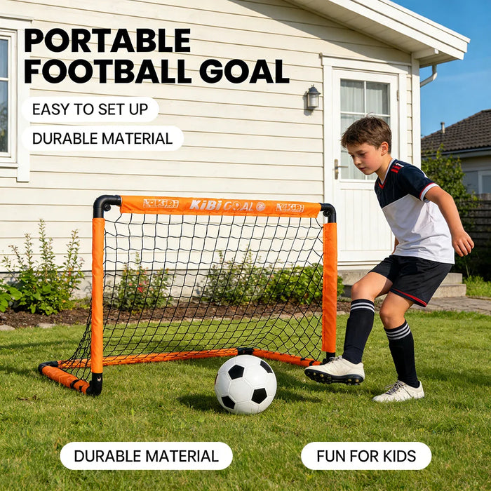 Kids Foldable Football Goal with Ball & Pump — Portable Outdoor Set
