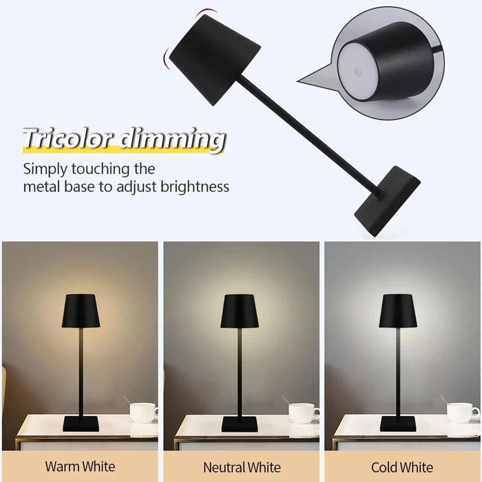 Lampada da Tavolo a LED - Ricaricabile tramite USB, Impermeabile, Senza Fili con Touch per Bar, Ristorante, Camera d'Hotel - Soluzione di Illuminazione Ambientale Ideale per l'Industria dell'Ospitalità