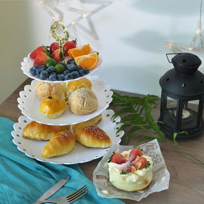3-Tier ABS Cake Stand — Fruit & Dessert Display (Black or White)