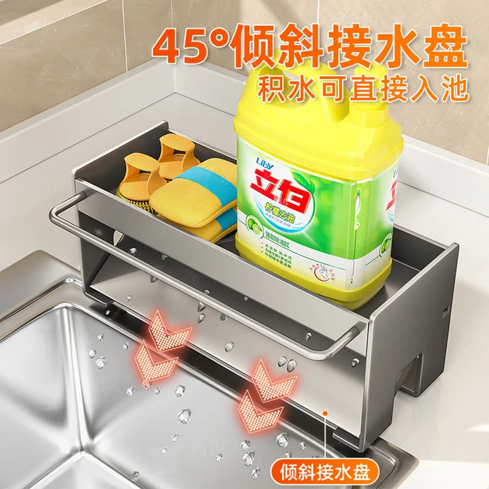 Non-Perforated Sink Storage Rack — Single-Tier Sponge & Rag Holder