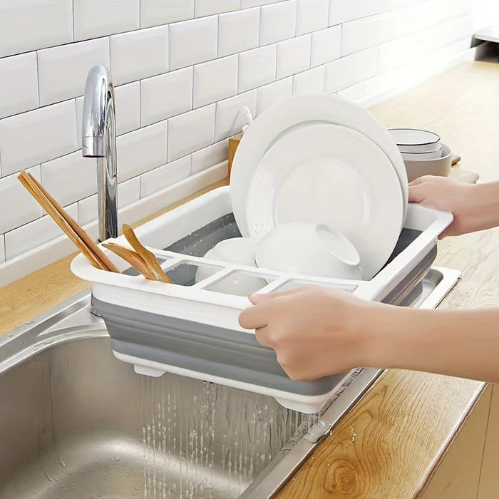 Large Plastic Dish Rack with Utensil Holder — Lightweight Drainer for Home, RV & Small Spaces