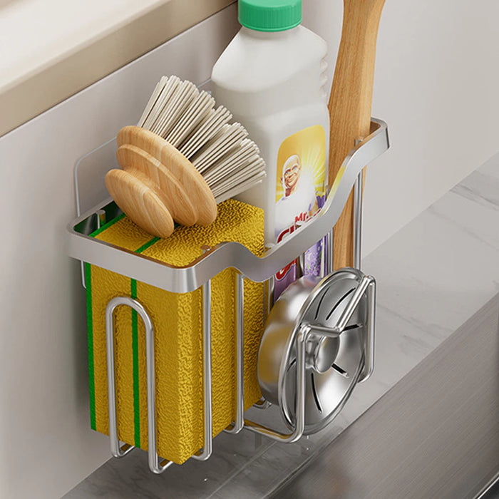 Sponge Holder for Kitchen Sink — Stainless Steel Sink Caddy with Adhesive Hook