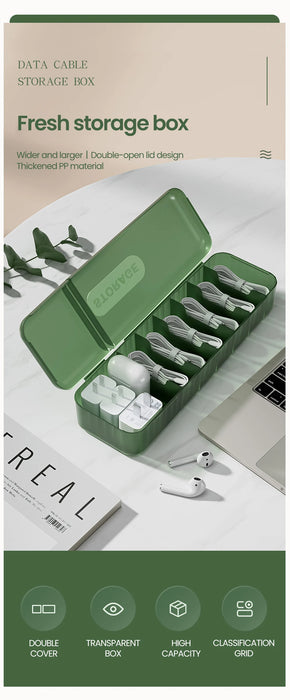 7-Compartment Cable Storage Box – Plastic Cord Organiser for Home & Travel
