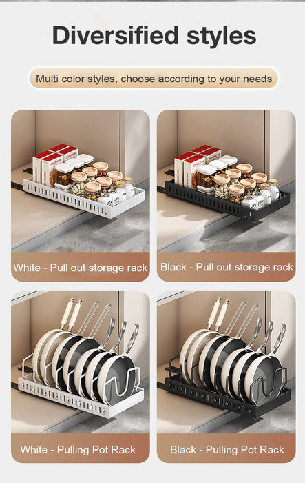 Pull-Out Pots & Pans Organiser — Sliding Lid Holder & 8-Compartment Kitchen Rack (White/Black)
