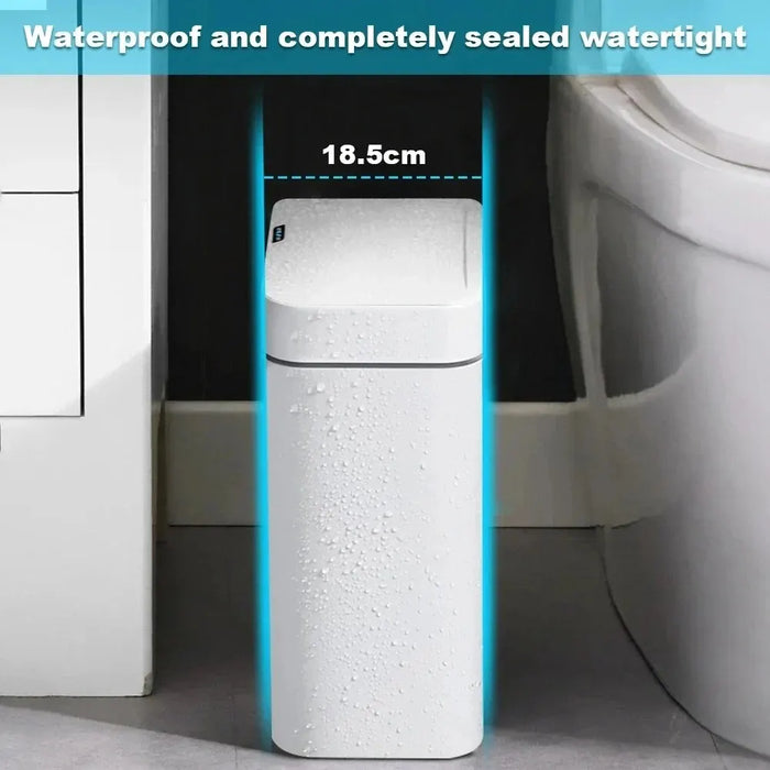 Smart Touchless Bathroom Bin — 15L Narrow Automatic Sensor Waste Bin, White