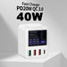 40W 4-Port USB-C Charging Station with 20W PD & QC 3.0 – White
