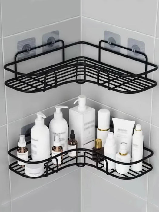No-drill Wall-mounted Triangle Bathroom Shelf — Single Tier Metal Shower Caddy