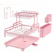 2-Tier Metal Dish Drying Rack with Drainboard — No Assembly, Foldable (Pink)