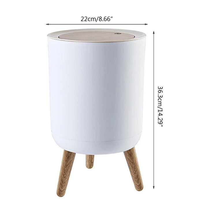 7L Round Wood‑Grain Press Dustbin with Legs