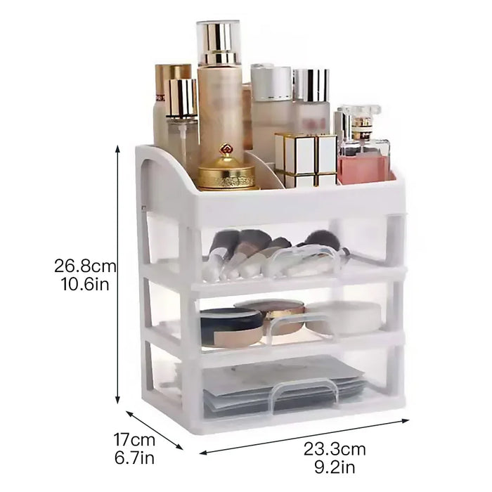 Transparent Cosmetic & Jewellery Organiser — 3 Drawer, 4-Layer Plastic Storage