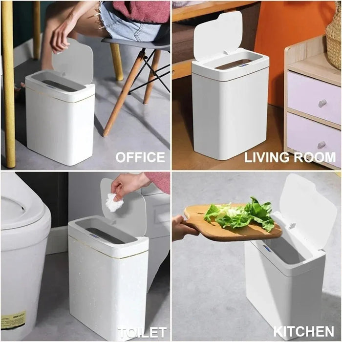 Smart Touchless Bathroom Bin — 15L Narrow Automatic Sensor Waste Bin, White