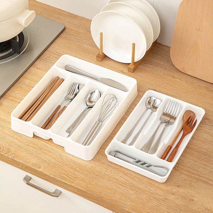 4 or 5-Compartment Cutlery Drawer Organiser – PP Tray, Easy Clean (White)