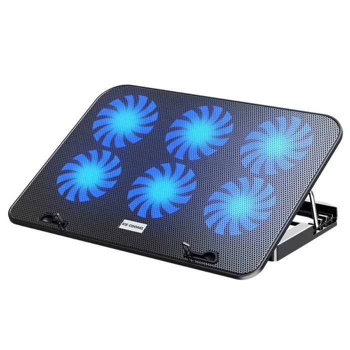 6-Fan Laptop Cooling Pad — 5-Level Adjustable Stand for 12–18-inch Laptops, Quiet USB Powered