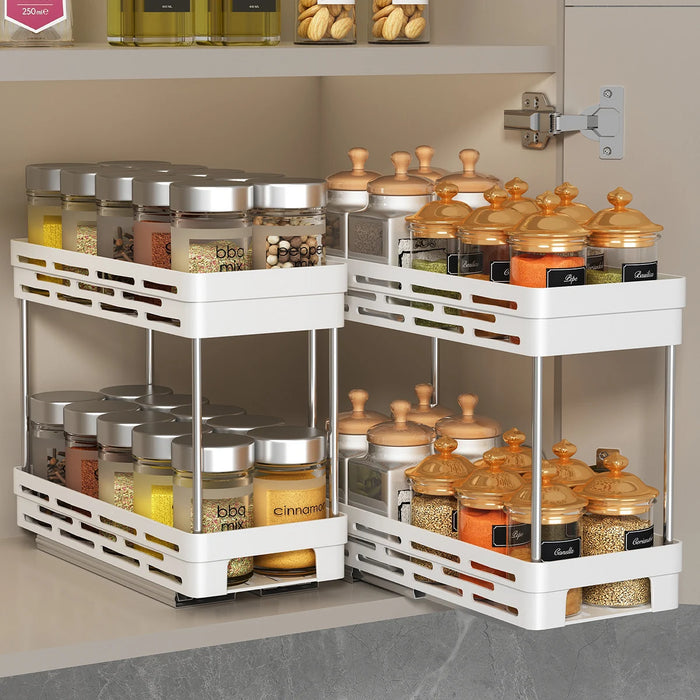 Pull-out 2-Layer Plastic Spice Rack — Large Capacity Kitchen Organiser