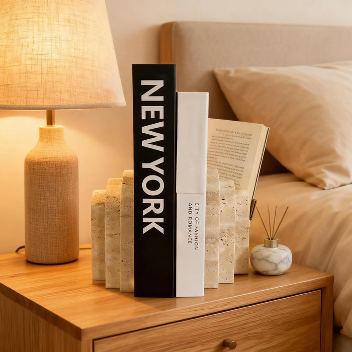 Travertine Marble Bookend — Natural Stone Desk & Bookshelf Accent (1 Piece)