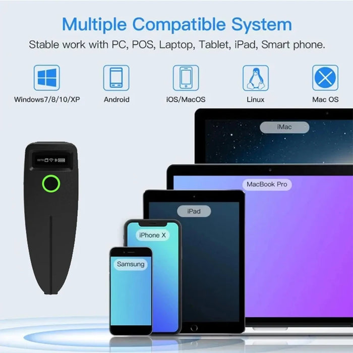 TD-W7 Mini 2D Barcode Scanner — 2.4G Wireless & Bluetooth, Portable 1D/2D QR Reader with Storage